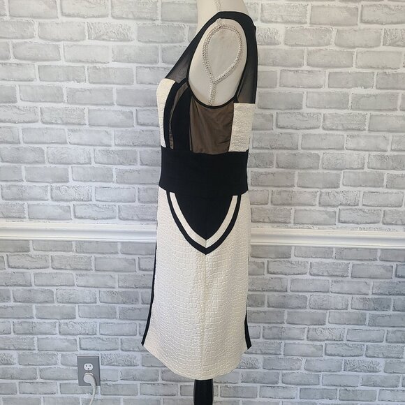 Cache Black White Colorblock Croc Embossed Dress Bodycon Mesh Inlay 12 Rock Chic - Picture 2 of 10